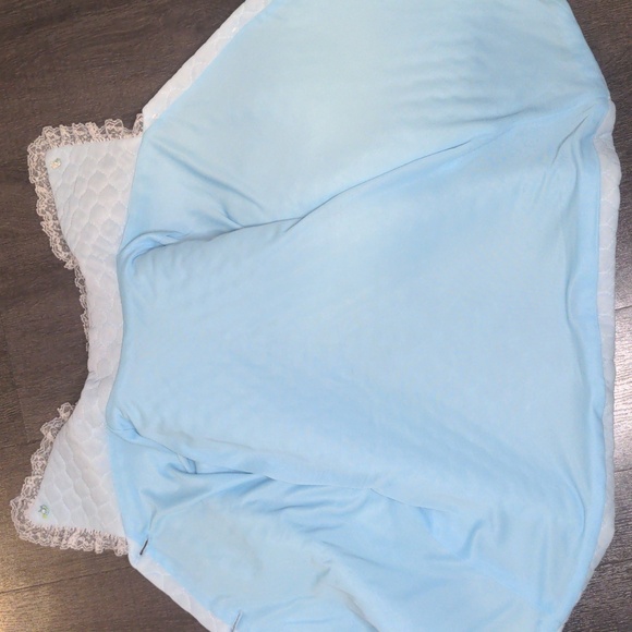 Vintage 60s Light Blue Quilted Bed Jacket Lace Trim Coquette Sleepwear SZ Med - Picture 8 of 8